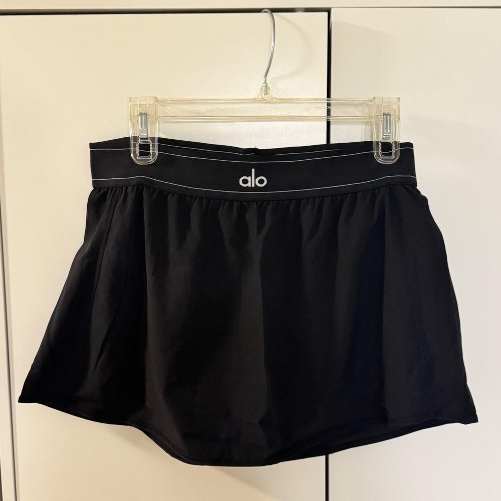ALO Yoga Black Bike Shorts with Skirt Overlay